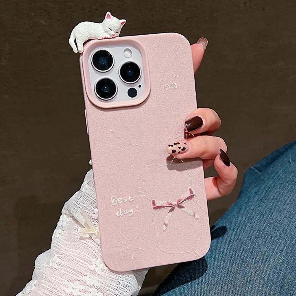 Cute 3D Bow Cat Lychee Pattern Phone Case For iPhone 17 16 15 14 13 12 11 Pro Max X XS XR Air 16 Plus 13 Silicone Soft TPU Cover