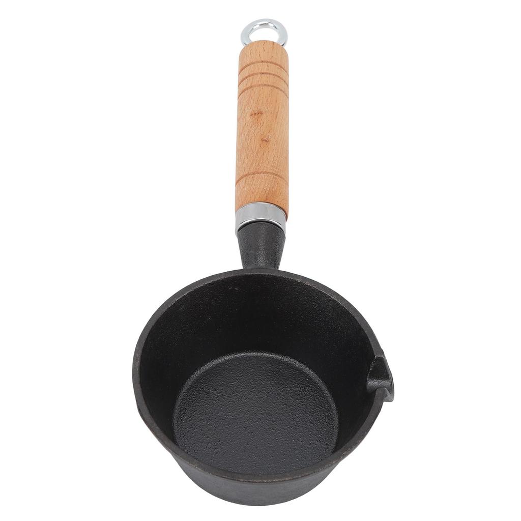 Egg Frying Pan Cast Iron Wood Handle Pre Seasoned Skillet for Indoor Outdoor Cooking