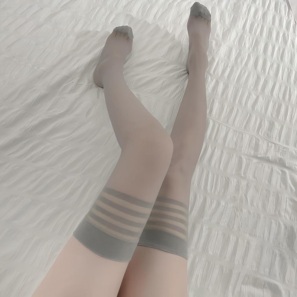 Black Silk Open Crotch Fishnet Stockings, Plus Size Garter, Sexy Bed Flirting Stockings