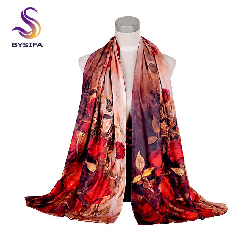 [BYSIFA] Fashion Silk Scarf Shawl Women  New Chinese Style Purple Rich Peony Scarves Spring Autumn Buttons Long Scarves