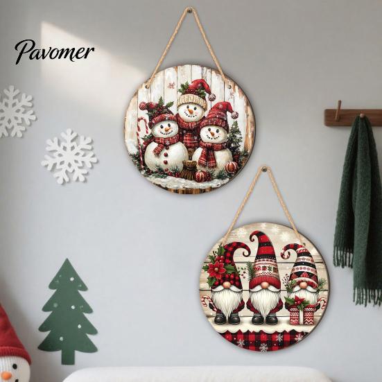 Seasonal Wall Sign Christmas Wooden Hanging Sign, Gnome Snowman Angel Candle 2D Wood Plaque, Rustic Farmhouse Art Vintage Xmas Door Hanger for