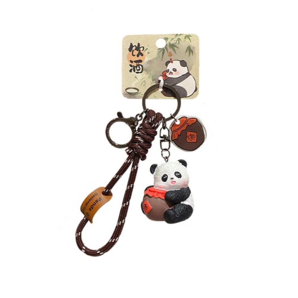 Kawaii Panda Keychain Chinese Style Car Key Ring Creative Panda Dolls Pendant  Key Decor