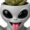 Desktop Plant Pot Funny Alien Face Planter, 3D Printed Novelty Pot, Cute Gray Cactus Head Planter for Succulents Cacti Home Table Shelf Decoration