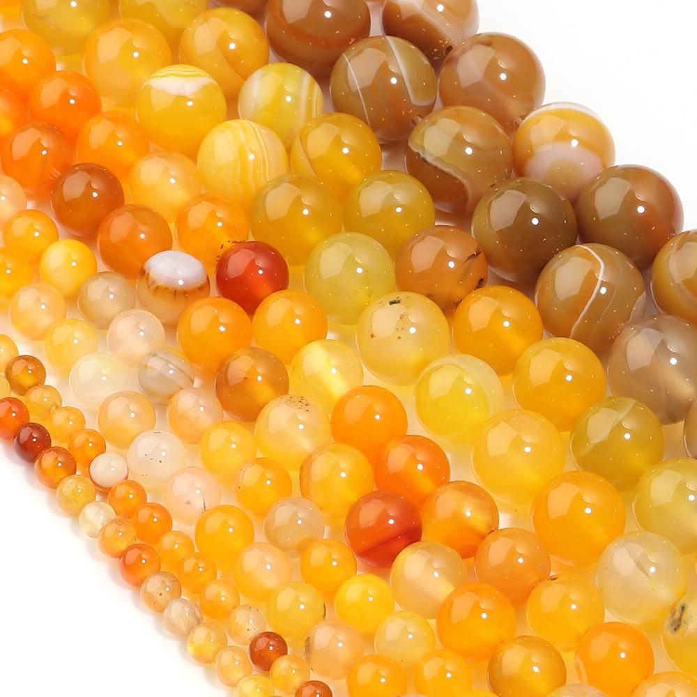 4/6/8/10/12mm Natural Orange Yellow Stripe Agate Stone Beads Round Loose Beads For Jewelry Making DIY Necklace Bracelet Supplies