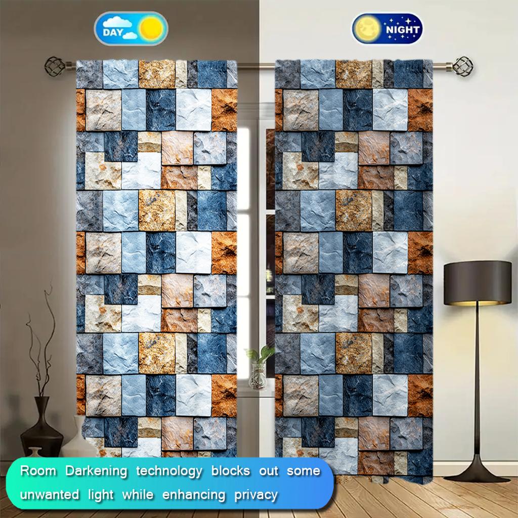 2pcs Colorful Brick Walls Printed Curtain for Home Decor - Rod Pocket Window Treatment for Bedroom, Office, Kitchen