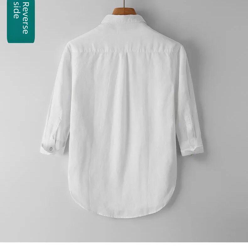 Men's Casual White Linen Shirt - Breathable, Loose-Fit, Three-Quarter Sleeve