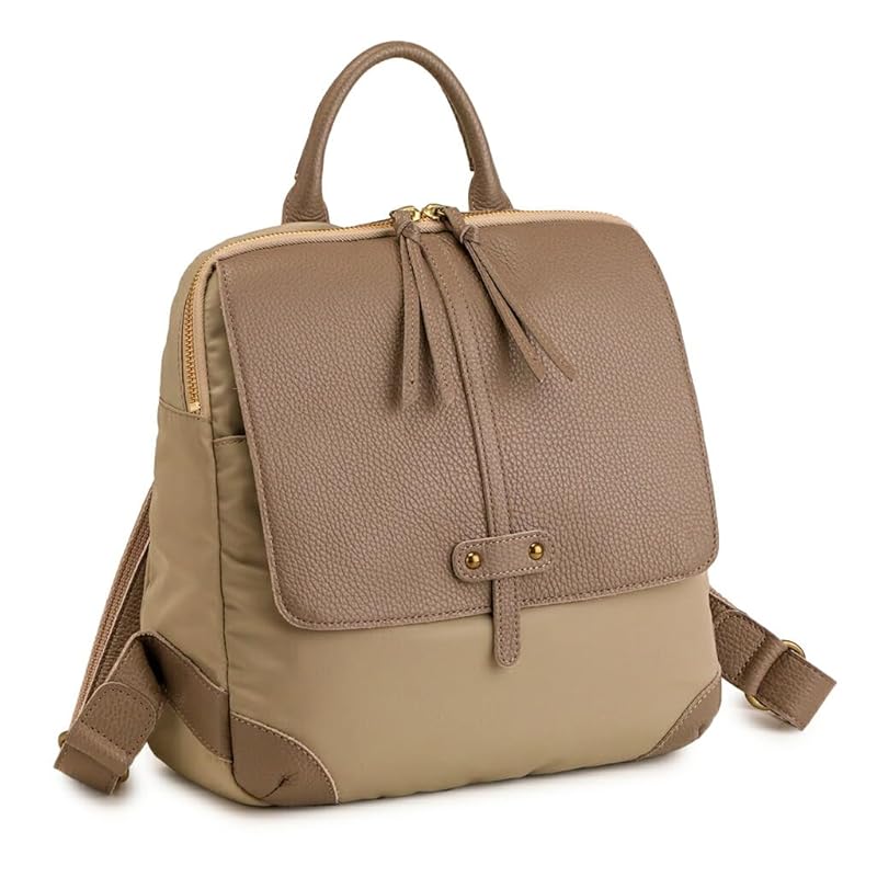 

[Sakura] made in Japan rucksack genuine leather nylon ladies light simple Smaller backpack round cowhide … (greige)