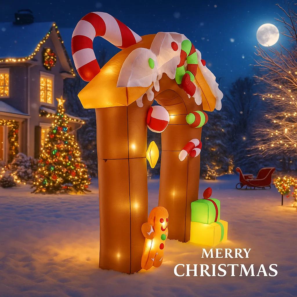 9.84FT Christmas Inflatable Toys Xmas Yard Lawn Party Decoration Gingerbread House Arch Home Supplies Ornament Gift with LED Lit