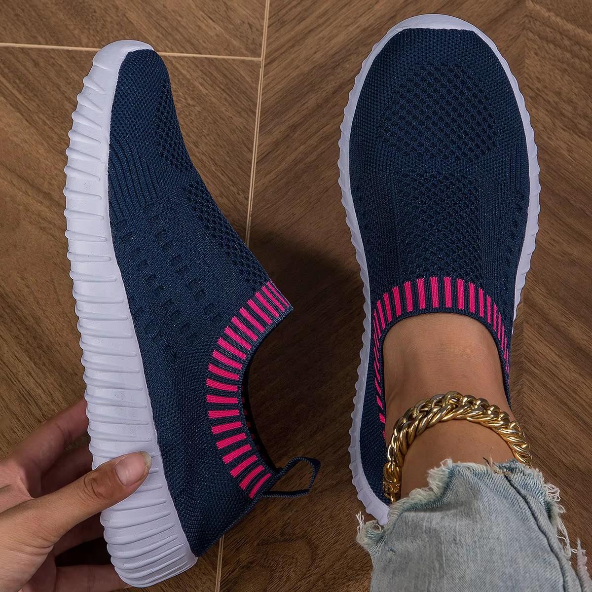 

Women Shoes New Lightweight Fashionable Mesh Knit Exercise Flat Shoes Outdoor Shopping Park Walking One Foot Trendy Leisureshoes 36