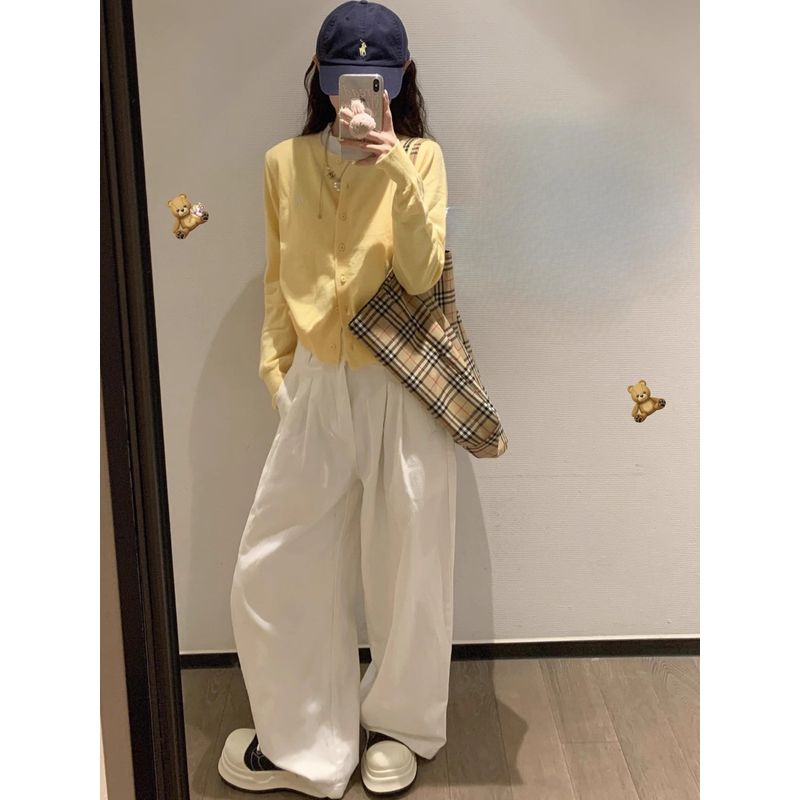 Lazy Milky Yellow Cardigan Fancy Gentle Fake Two-Piece