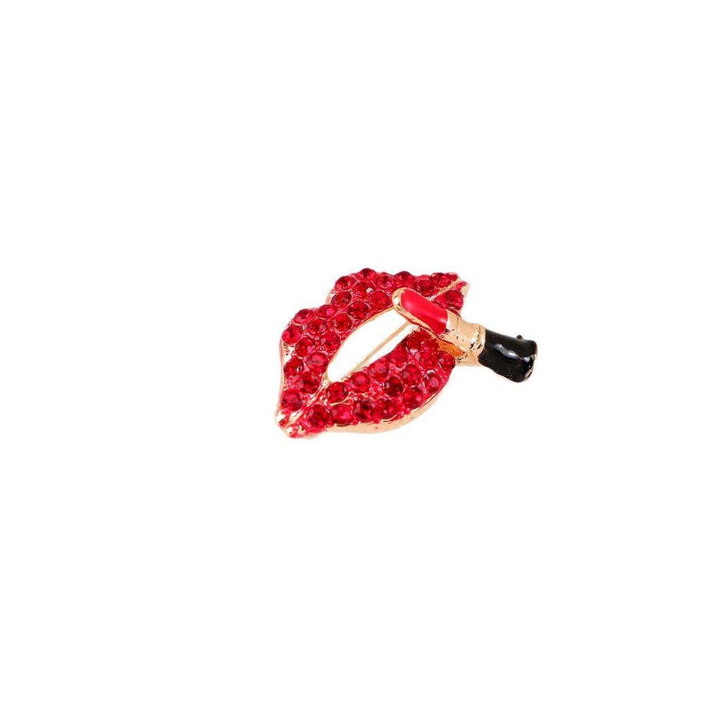 European & American Creative Style Full Diamond Lipstick Brooch - Trendy Fashion Accessory for Clothes
