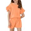 Girls' Summer Outfit Ruffle Sleeve Top And Shorts Clothing Set Lightweight Casual Two Piece