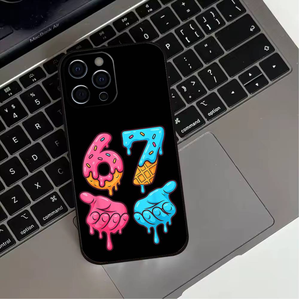 Six Seven 67 Phone Case For iPhone 17,16,15,14,13,12,11 Plus,Pro Max,XS,Soft Silicone Black Cover