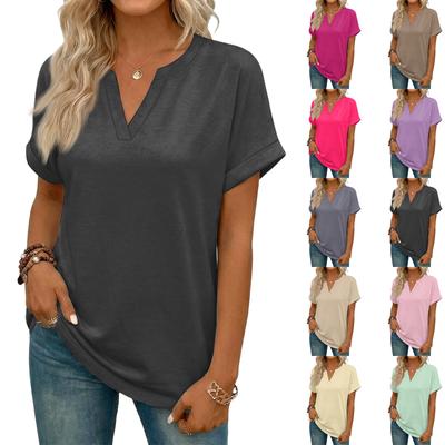 Stylish Women's Casual V-neck Short-sleeved Solid Color T-shirt