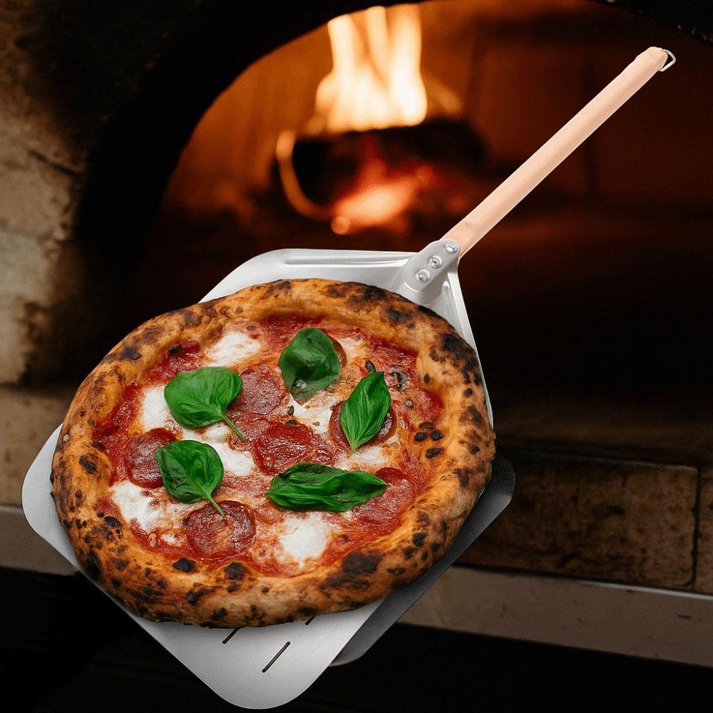 12 Inch Pizza Shovel Stainless Steel Wooden Handle Pizza Turning Tool Anti-scalding Perforated Bakeware Maker Pizza Turning