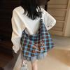 2025 new plaid canvas bag, Korean handbag, literary style versatile shoulder bag, large capacity simple crossbody bag