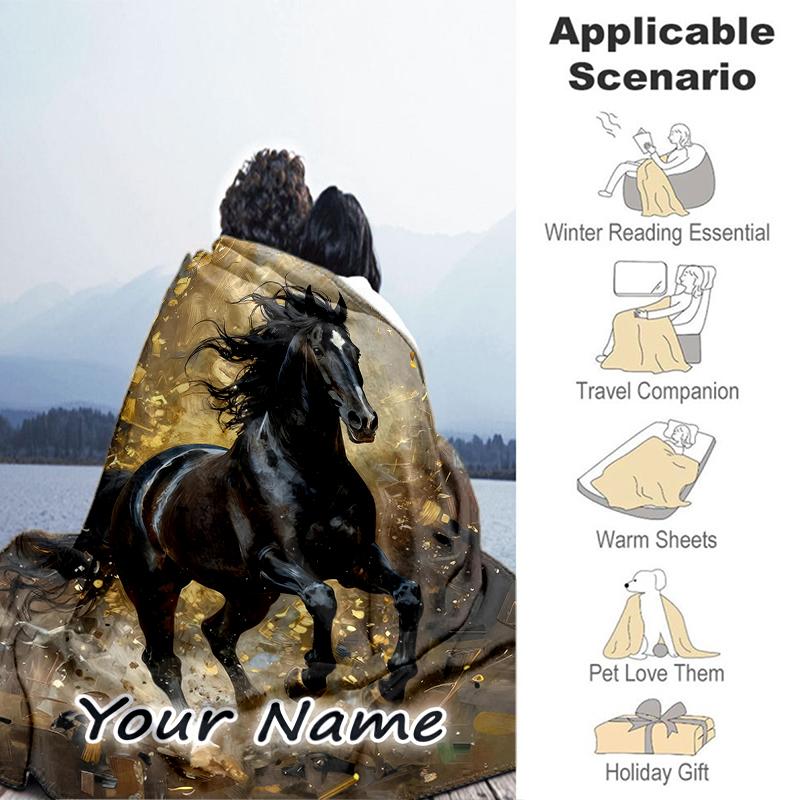 1PC Custom Name Equestrian Dreams flannel blanket versatile,all-season throw suitable for the living room,bedroom,camping,travel,and gift