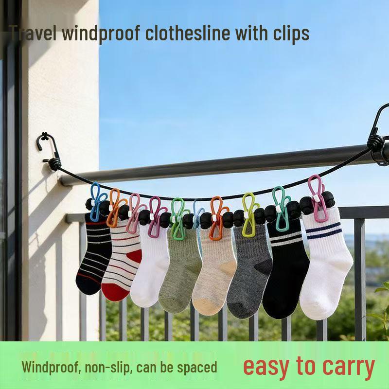 Portable Travel Elastic Clothesline - Windproof, Outdoor Sun Drying, Ideal for Hotels and Tourism.