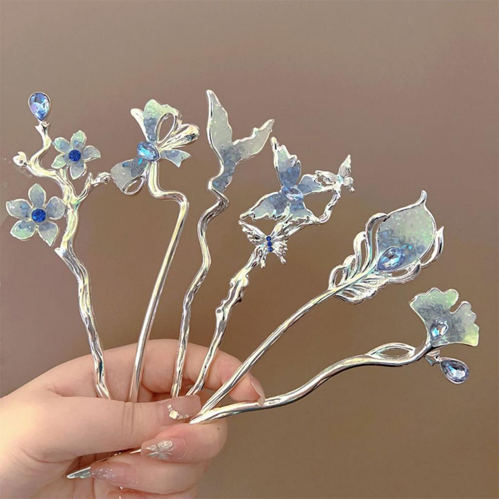 New Glitter Broken Crystal Hairpin For Women Neo-chinese Style Butterfly Peacock Feather Bowknot Hair Stick Girls Hair Accessory