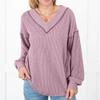 Women's Loose And Comfortable Casual Fashion V-Neck Solid Color Long Sleeve Knit Top