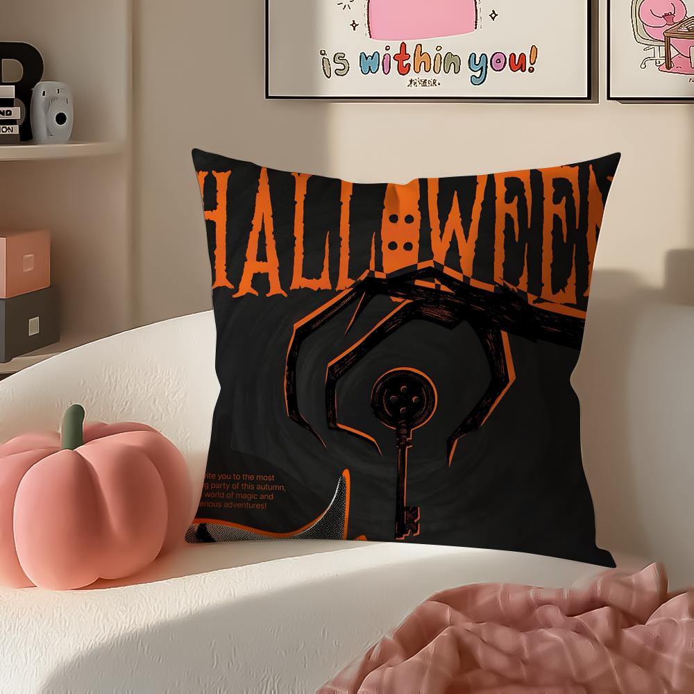 Halloween Witch Hat Skull Cushion Cover Pillowcase Short Plush Invisible zipper Room Sofa Cushion Cover