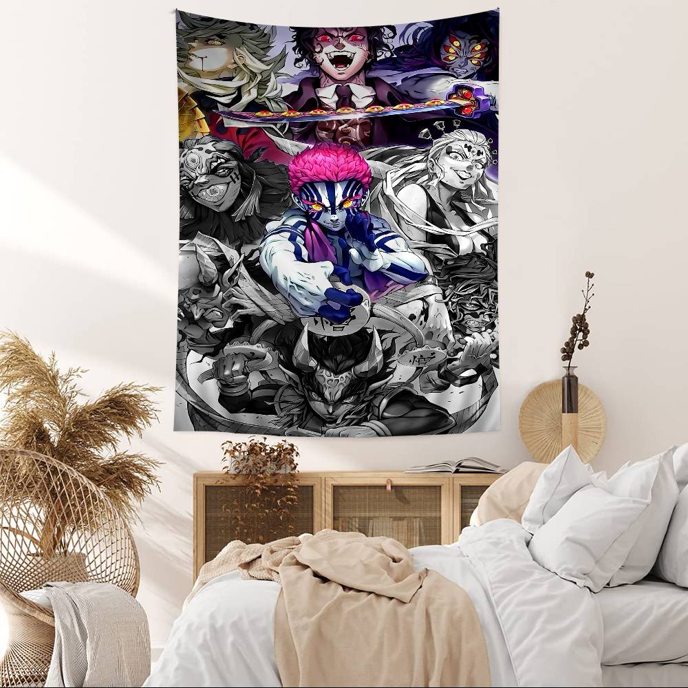 Japanese Anime Akaza Ddemon Slayer Cartoon Tapestry Art Science Fiction Room Home Decor Wall Hanging Sheets