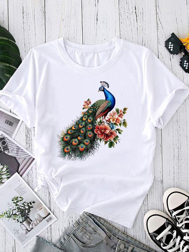 (Asiatische Größe) Trend Aquarell Blume Rundhals Kurzarm T-Shirts Mode Damen Freizeitkleidung Damen Oberteil T-Shirt Bedrucktes Grafik-T-Shirt