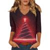 Women's Casual Fashionable Sexy Comfortable V-Neck Christmas Three-Quarter Sleeve Top