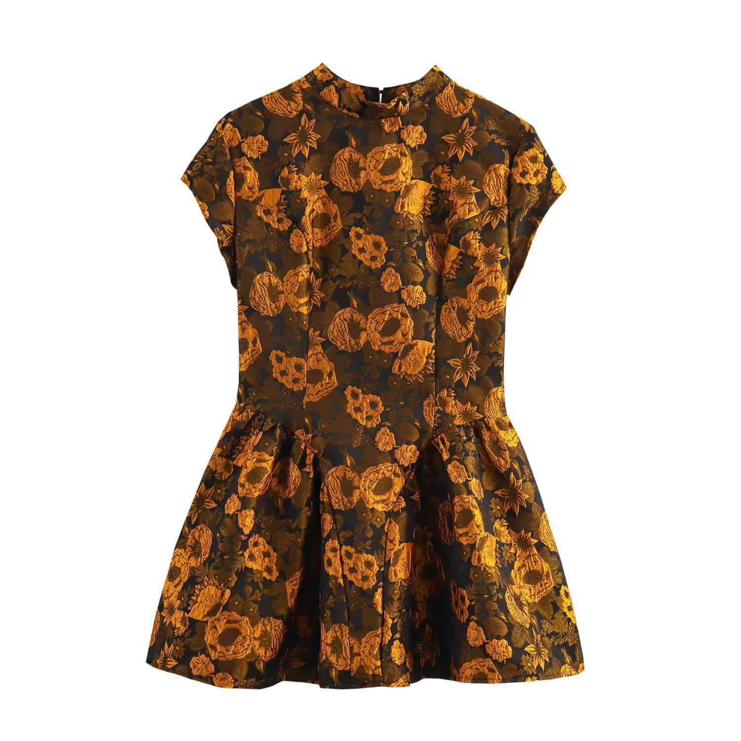 

Весна 2025 Женская мода Европейский американский стиль Приталенное жаккардовое платье без спинки с рукавами-крылышками L цветочный