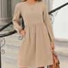 Women's Casual Jacquard Knitted Dress Casual Pockets O-Neck Long Sleeve A Line Dresses For Women Elegant Office Dresses Outwear