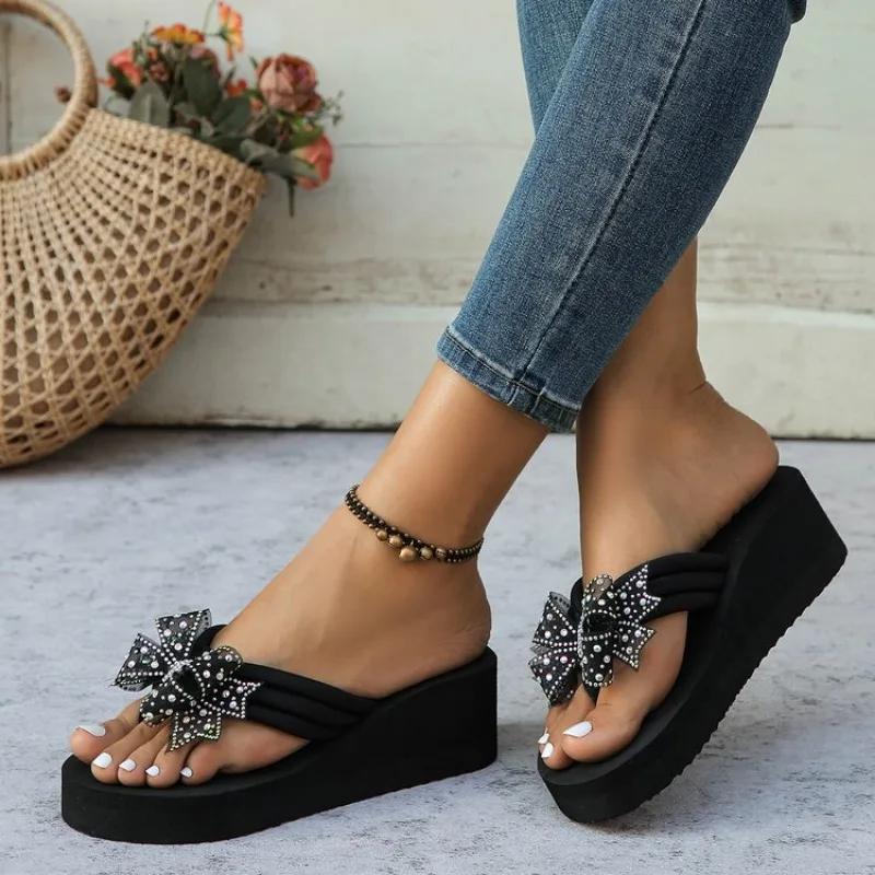 Womens Designer Sandals Women Sandals Fashionable Bow Decoration Cute New Pattern Flip Flop Wedge Summer Casual Sandals