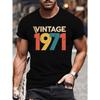 European Size Vintage 1971 Graphic Tee for Men - Plus Size, Casual Crew Neck T-Shirt with Geometric Print, Breathable Cotton, Machine Washable