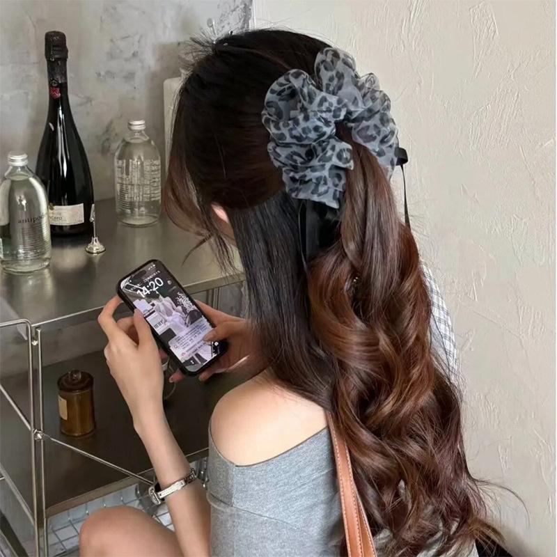 Korean Leopard Print Multi-Layer Mesh Banana Clip for High Ponytails 2025