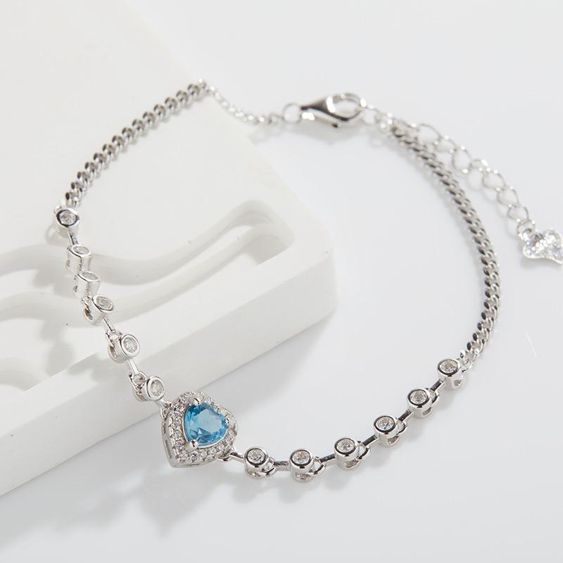 Heart-Shaped Natural Topaz Colored Garnet Inlaid S925 Sterling Silver With Diamonds Love Bracelet Women'S Model