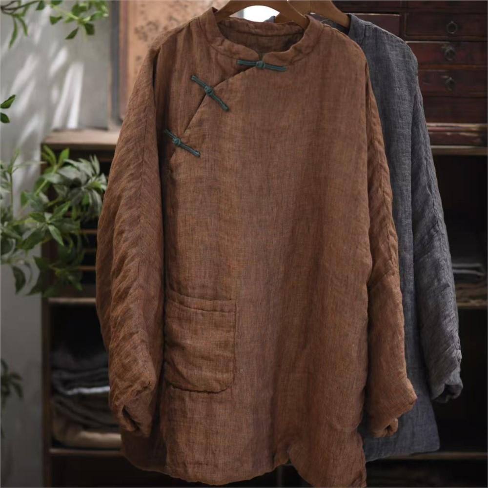 Johnature Cappotti Invernali Vintage da Donna a Collo Alto Monocolore a Maniche Lunghe Caldi Cappotti Cinesi