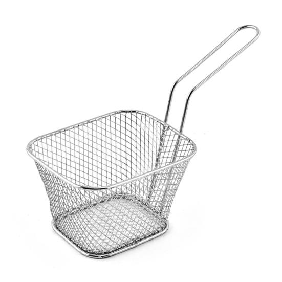 Square Fry Baskets Stainless Steel Fry Basket with Handle Steel Kitchen Cooking Tool for Crispy French Fry Chip Basket French серебряный