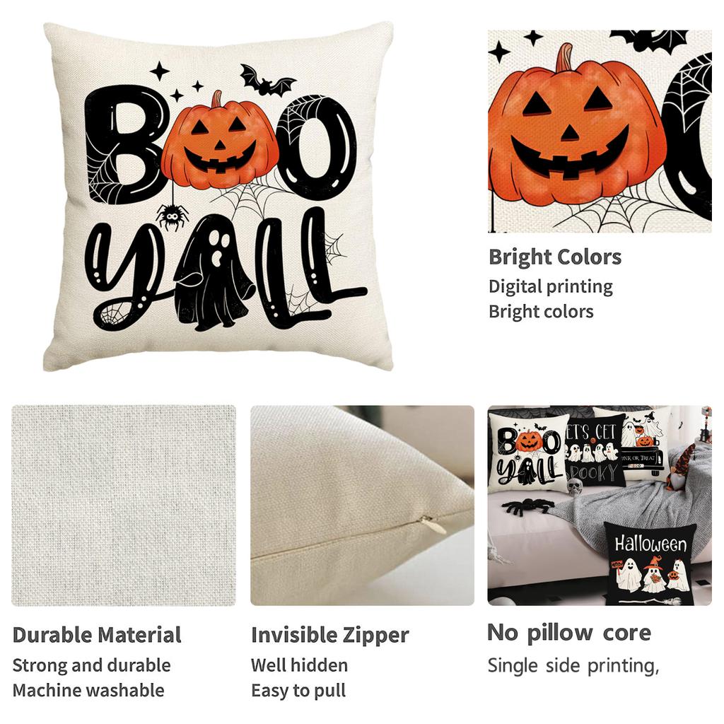 1/4 Piece Halloween Happy Pillow Cover, Horror Ghost, Bat Print Cushion Cover, Mischief or Trick On Halloween Sofa Cushion Cover