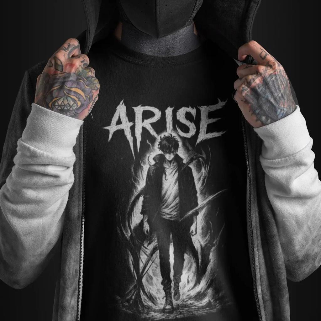 2026 Best Selling Fashion New Street Solo Leveling Shirt ARISE Sung Jinwoo Shadow Monarch Tee Dark Manhwa Anime Graphic Men Tee