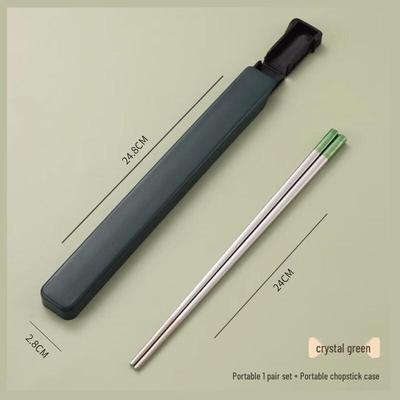 Green Portable Stainless Steel Chopsticks & Case (2-Pack)