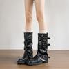 2025 nouveau pantalon tube noir montant bottes tube femme bottes de chevalier cowboy occidental bottes plissées à semelle épaisse