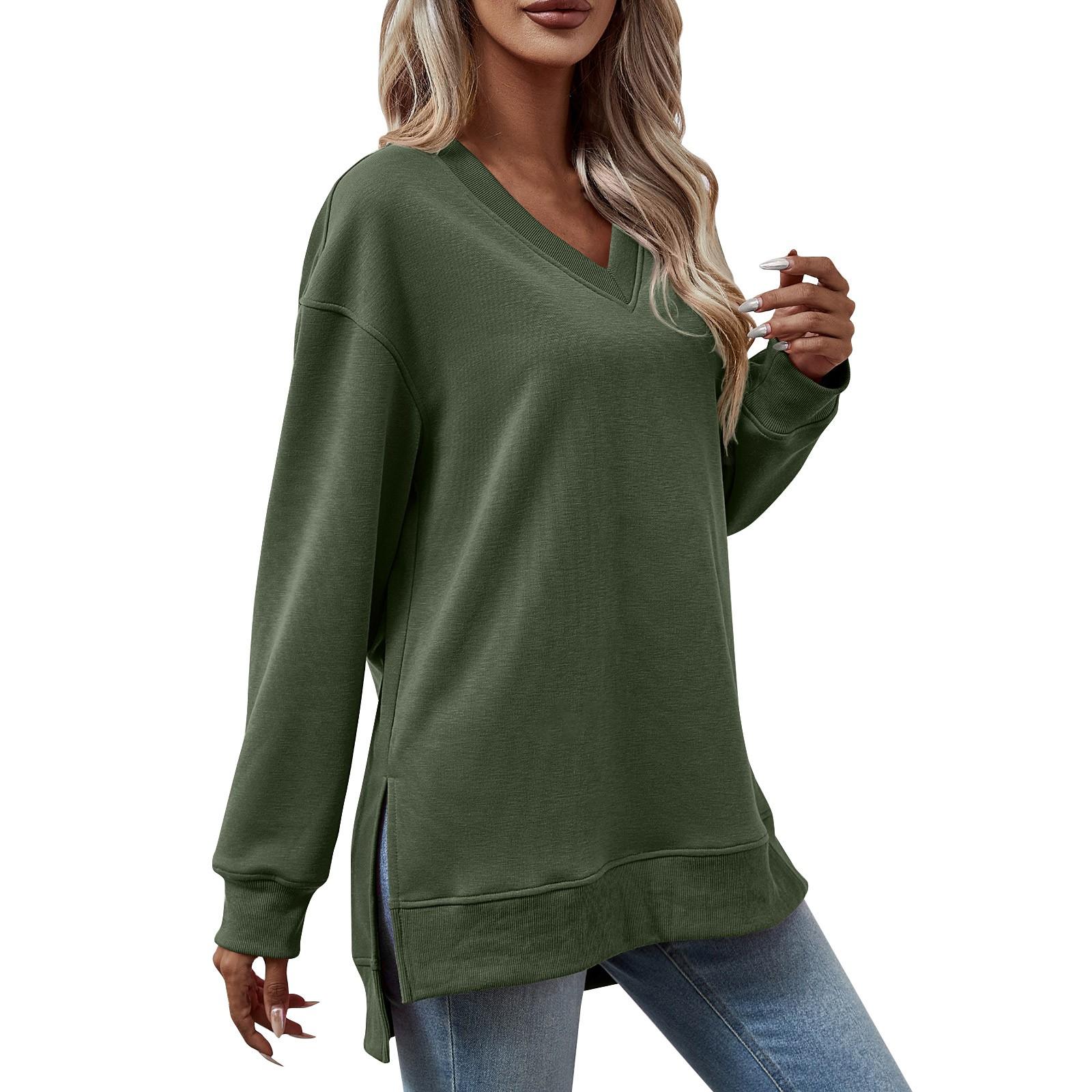 

Жіночий модний м’який світшот з V-подібним вирізом і розрізом спереду, короткою спинкою XL