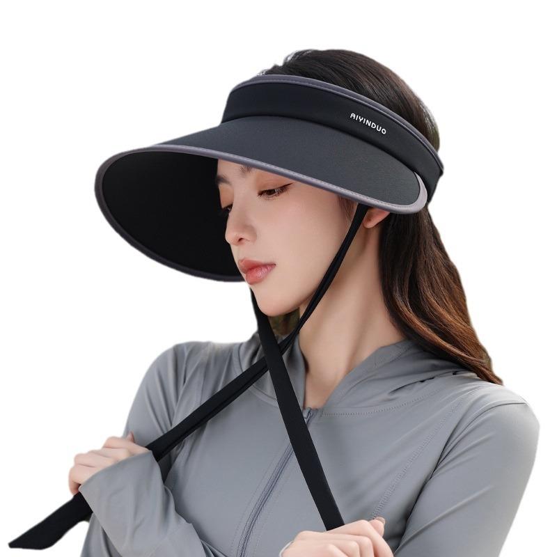 Summer Ice Silk Sunscreen Hat Women's Sweet Strap Empty Top Hat Big Brim Sun Hat UV Protection Sun Hat