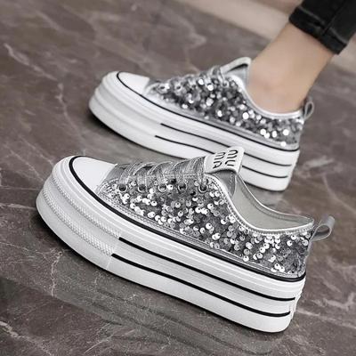 Woman Footwear White Rhinestone Shoes for Women Diamond Mesh Breathable High On Platform with Crystals Trends 2025 Korean Casual