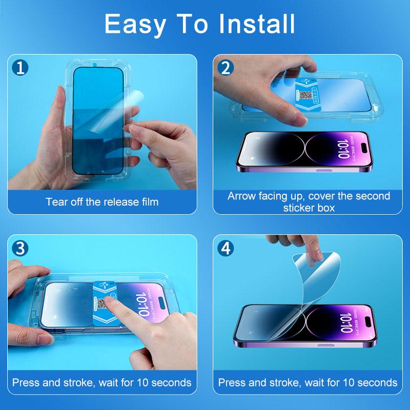 One-click Installation Full Cover Anti Blue Ray Tempered Glass For iPhone 16 15 14 13 11 12 Pro Max X XS XR Screen Protector