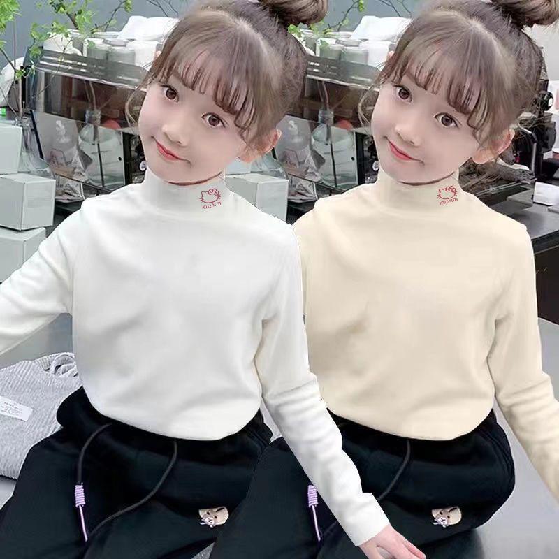 Stylish Girls' Long-Sleeve Half-High Collar Base Layer T-Shirt