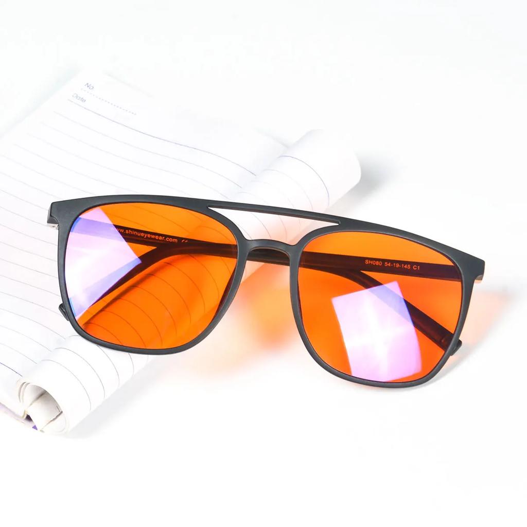SHINU Orange Tinted Computer Glasses Block Blue Light Relieve Eye Strain From Phones Laptops For Men