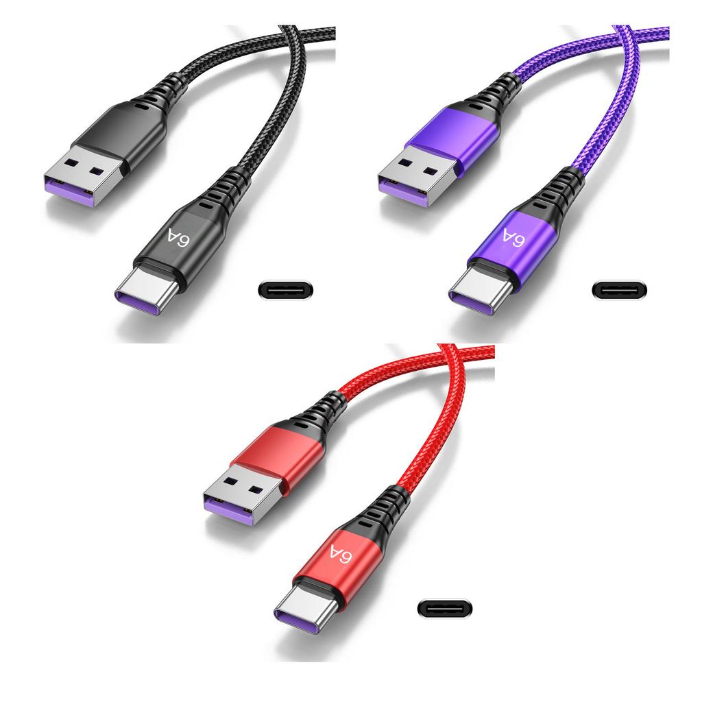 USB C Fast Charging Cable 6A PD 66W Data Sync Nylon Braided Cord USB C to Type C Adapter Fast Charging Cable