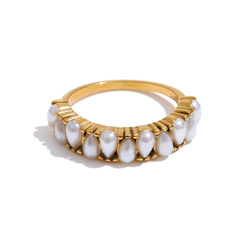 

Yhpup Size 678 Stainless Steel Simulated Pearls Golden Finger Ring for Women Elegance Chic Popular Jewelry Gift PVD Plated 6