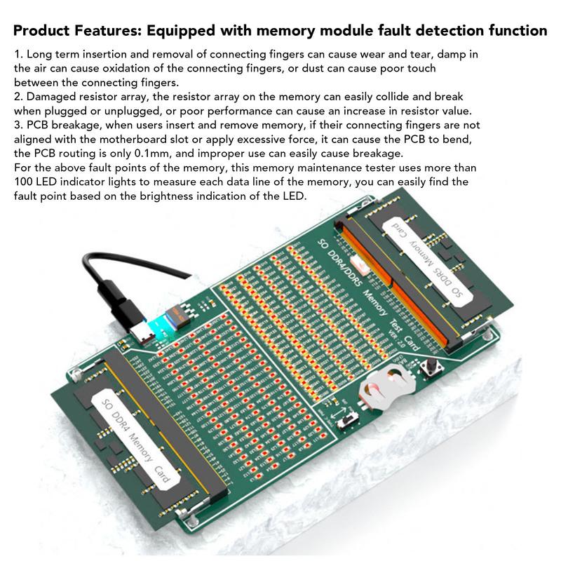 2 in 1 Memory Diagnostic Analyzer RAM Tester with LED Light DDR4 DDR5 Memory Tester Tool for Laptop Desktop Server Computer