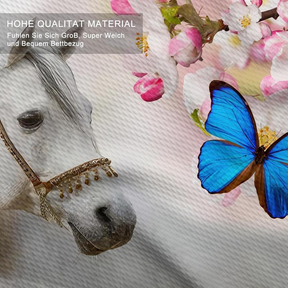 Pferde Bettwäsche-Set, Mikrofaser Bettwäsche-Sets, Kinderbettwäsche mit Reißverschluss Zimmerdekor Bettbezug für Teenager Erwachsene